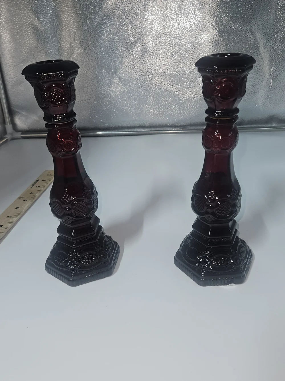 Avon Ruby Red Pressed Glass Candlestick Pair - Elegant Home Accent